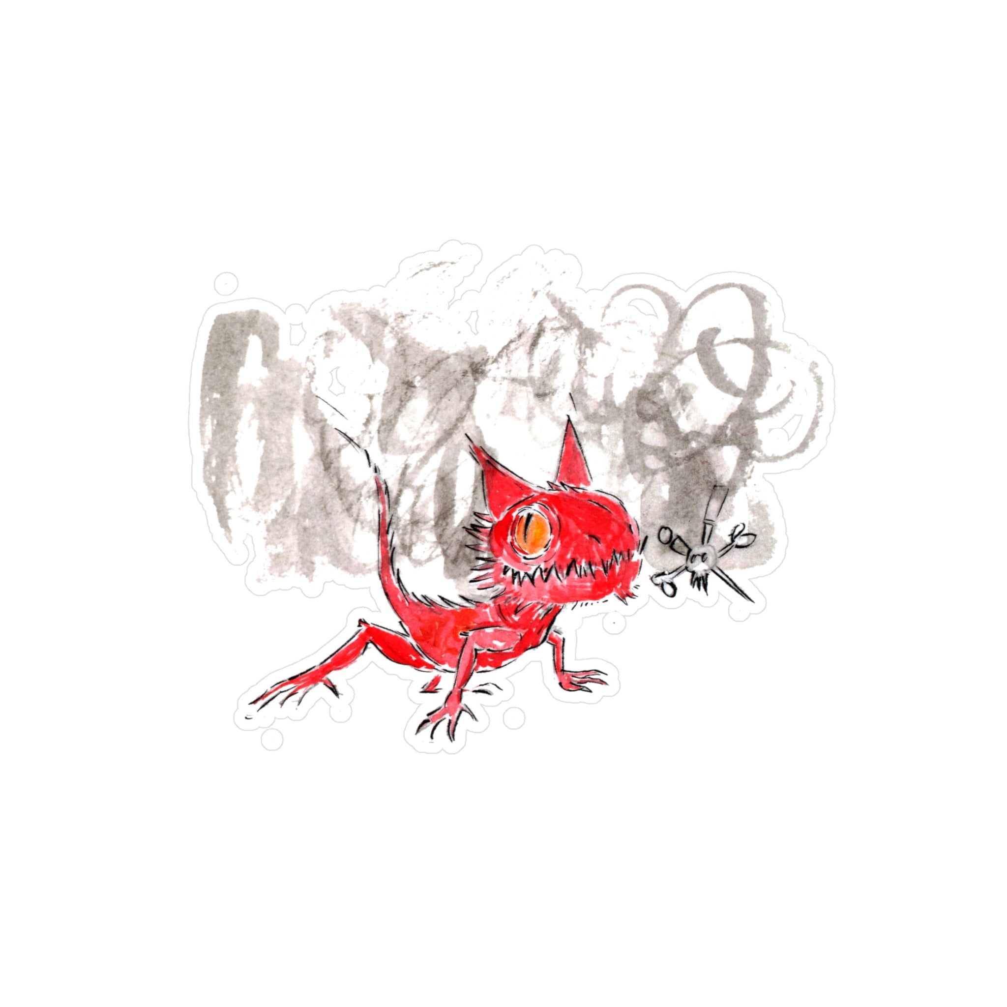 Red Demon Cat Vinyl Sticker — Kiss-Cut Waterproof Laptop Decal