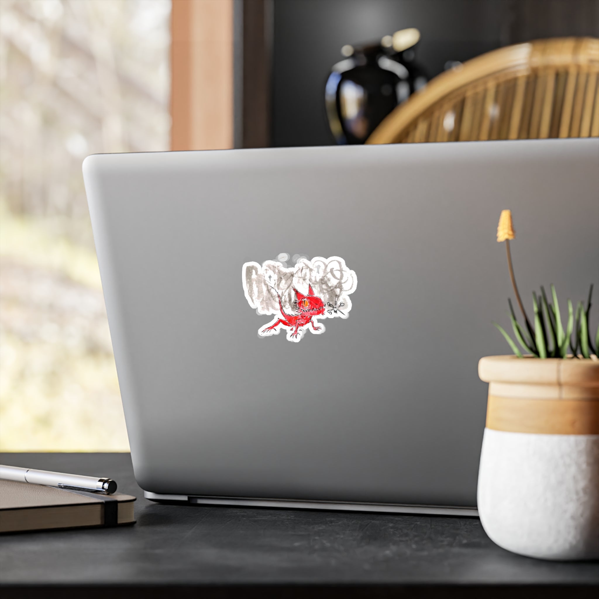 Red Demon Cat Vinyl Sticker — Kiss-Cut Waterproof Laptop Decal